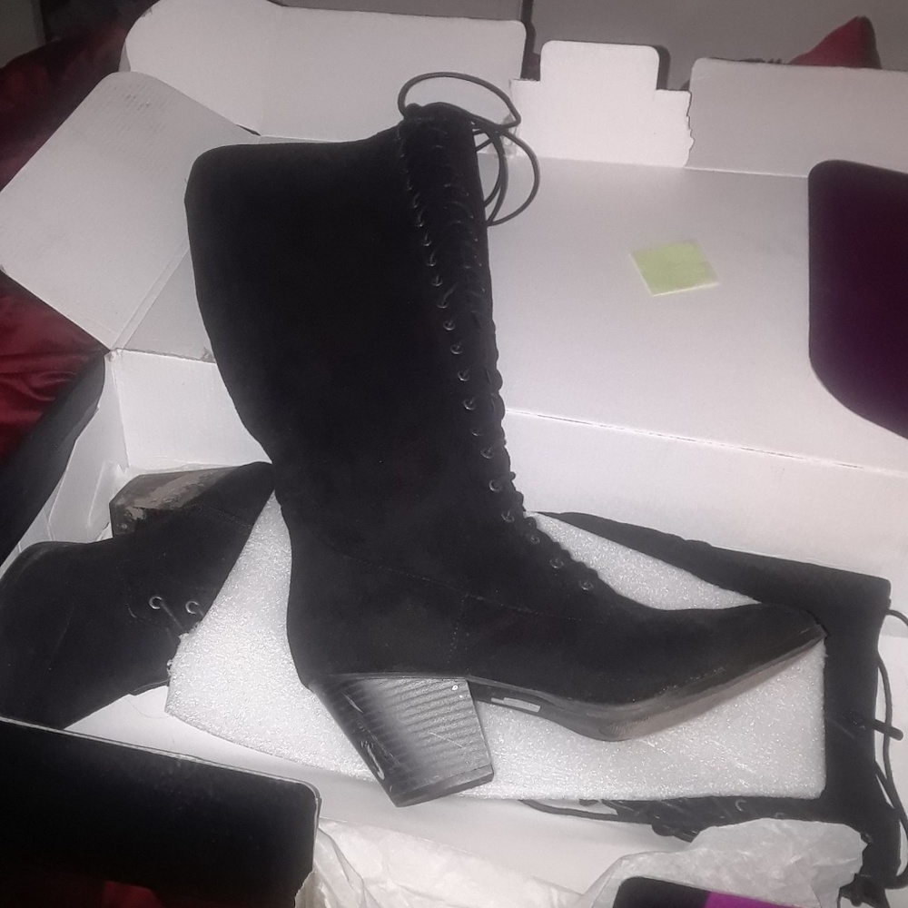 Wide Calf Sueded Black Boots 11W